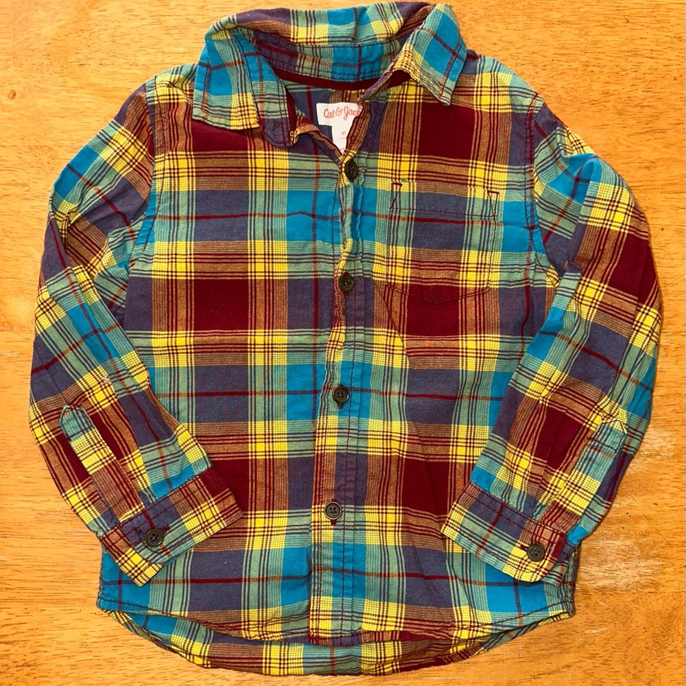 Cat & Jack Button Down Shirt Vibrant Plaid Boys Size 3T